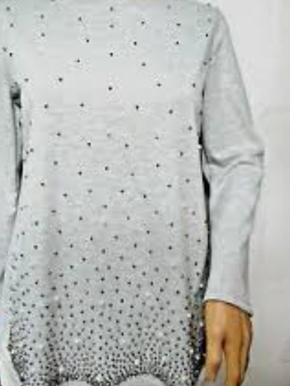 Peck & Peck Light Gray Embellished Tunic Top